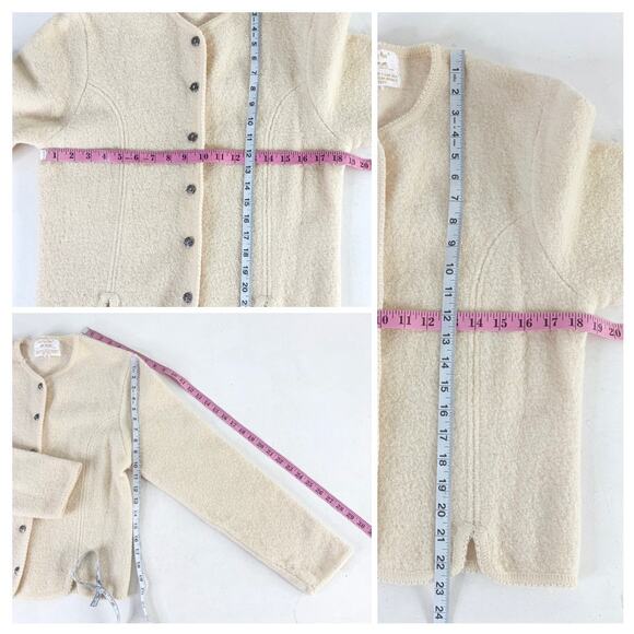 Vintage Cream Beige Neutral Boiled Wool Fuzzy Chunky Boxy Cardigan Sz Medium - Picture 4 of 7